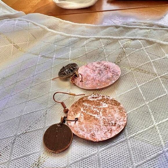Lotus Flower Copper Earrings, Copper Dangle Earrings, Floral Earrings - Picture 6 of 10